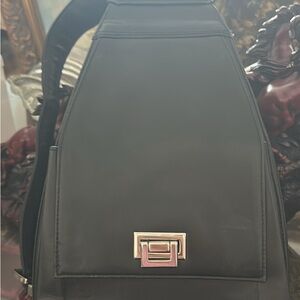 Perlina Black Crossbody Bag with Silver Accent Real Leather